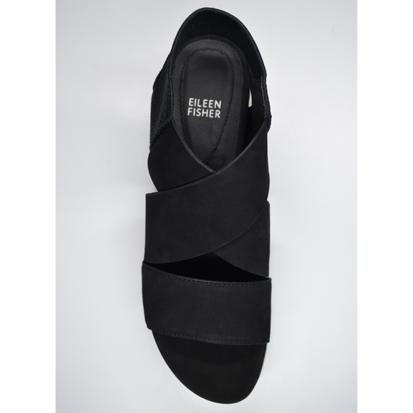 EILEEN FISHER NIB CHANT BLACK LEATHER PLATFORM WEDGE SANDAL. SIZE 9M - Picture 11 of 14